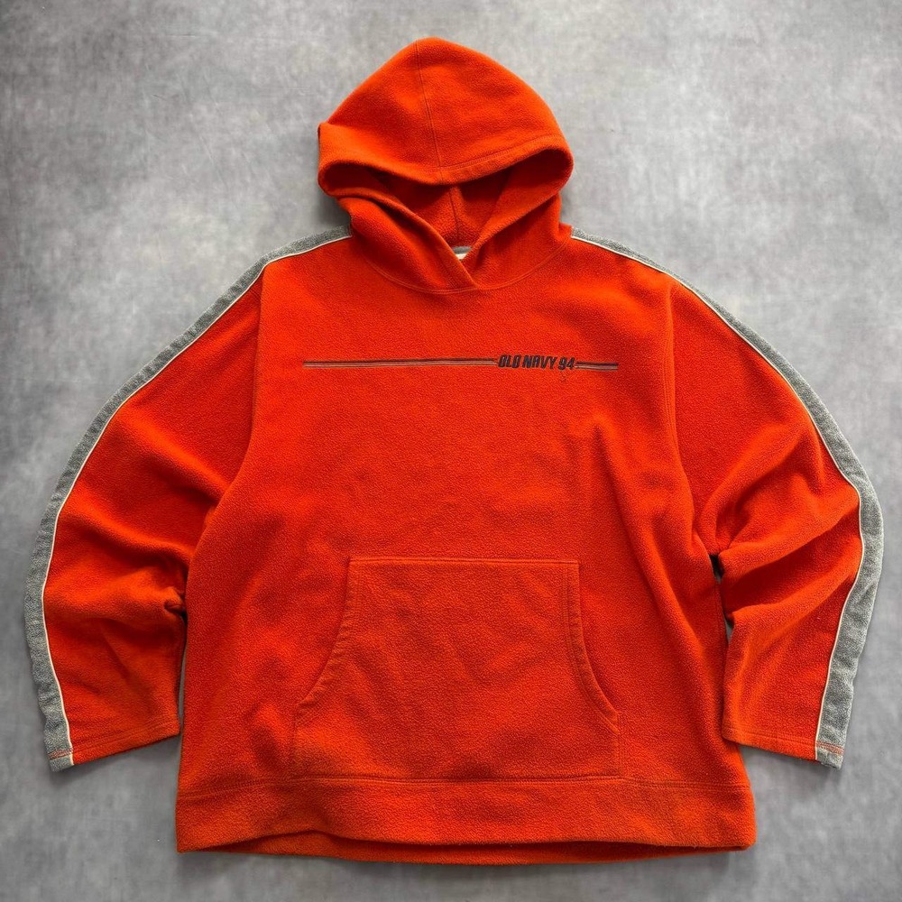 Old Navy Fleece Hoodie Mens XL Orange 90s Vintage Side Stripe Excellent
